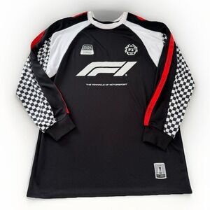 Hybrid Apparel Men's F1 Long Sleeve Shirt Black Checkered Sleeves Size Small